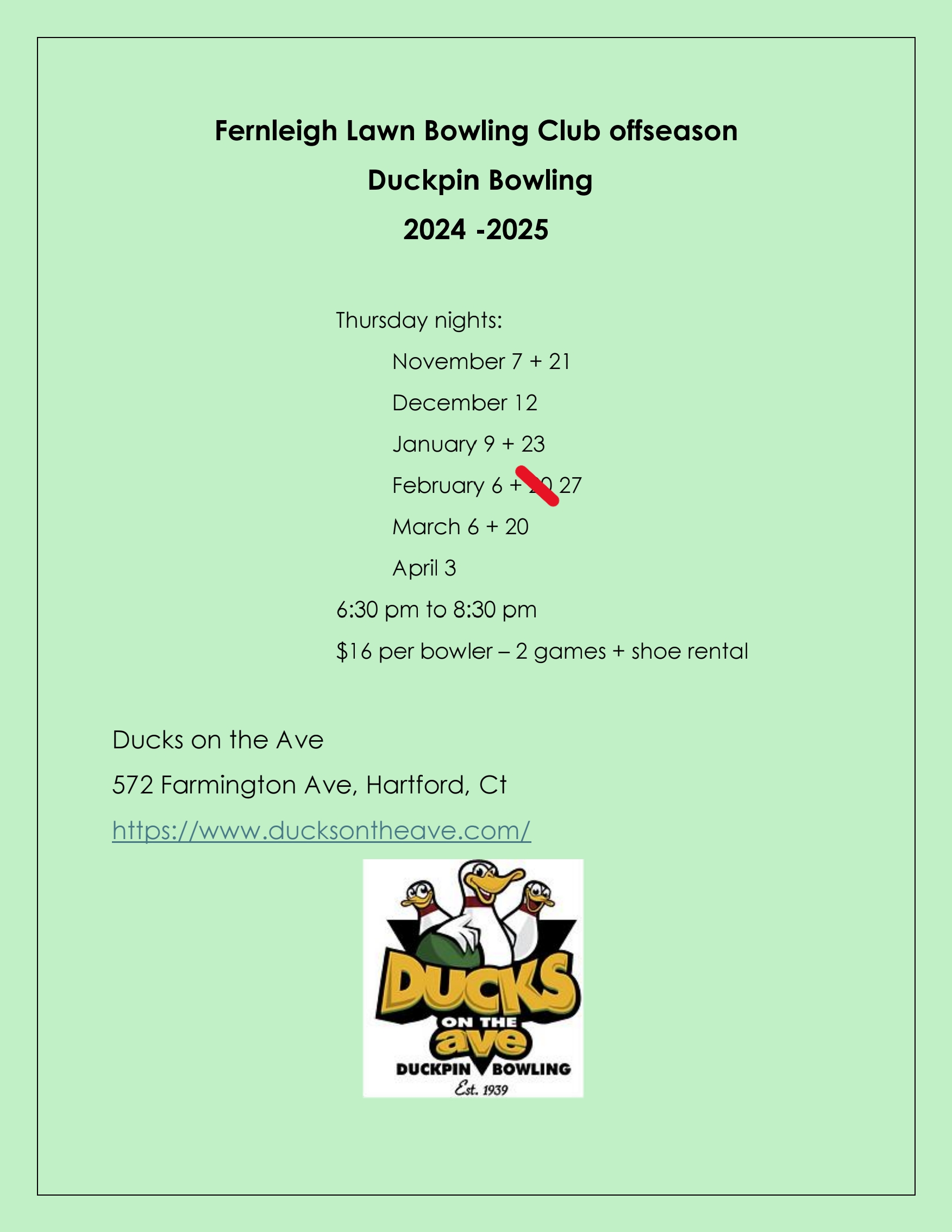 Duckpin Bowling 2024 2025